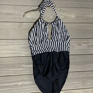 Womens One Piece Halter Swimsuit Medium Black White NWOT M
